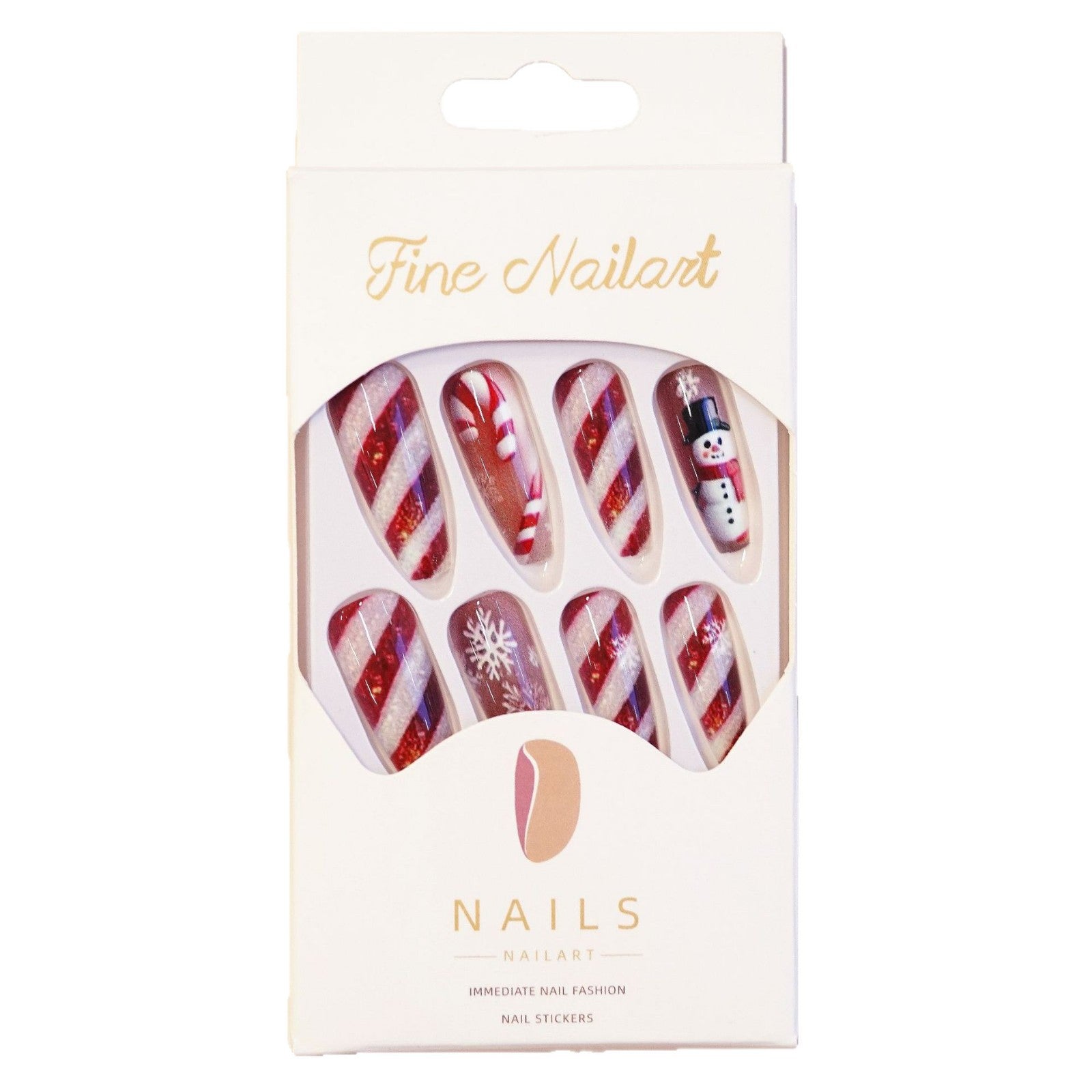 Wholesale red and white striped false nails long T wearable nail stickers